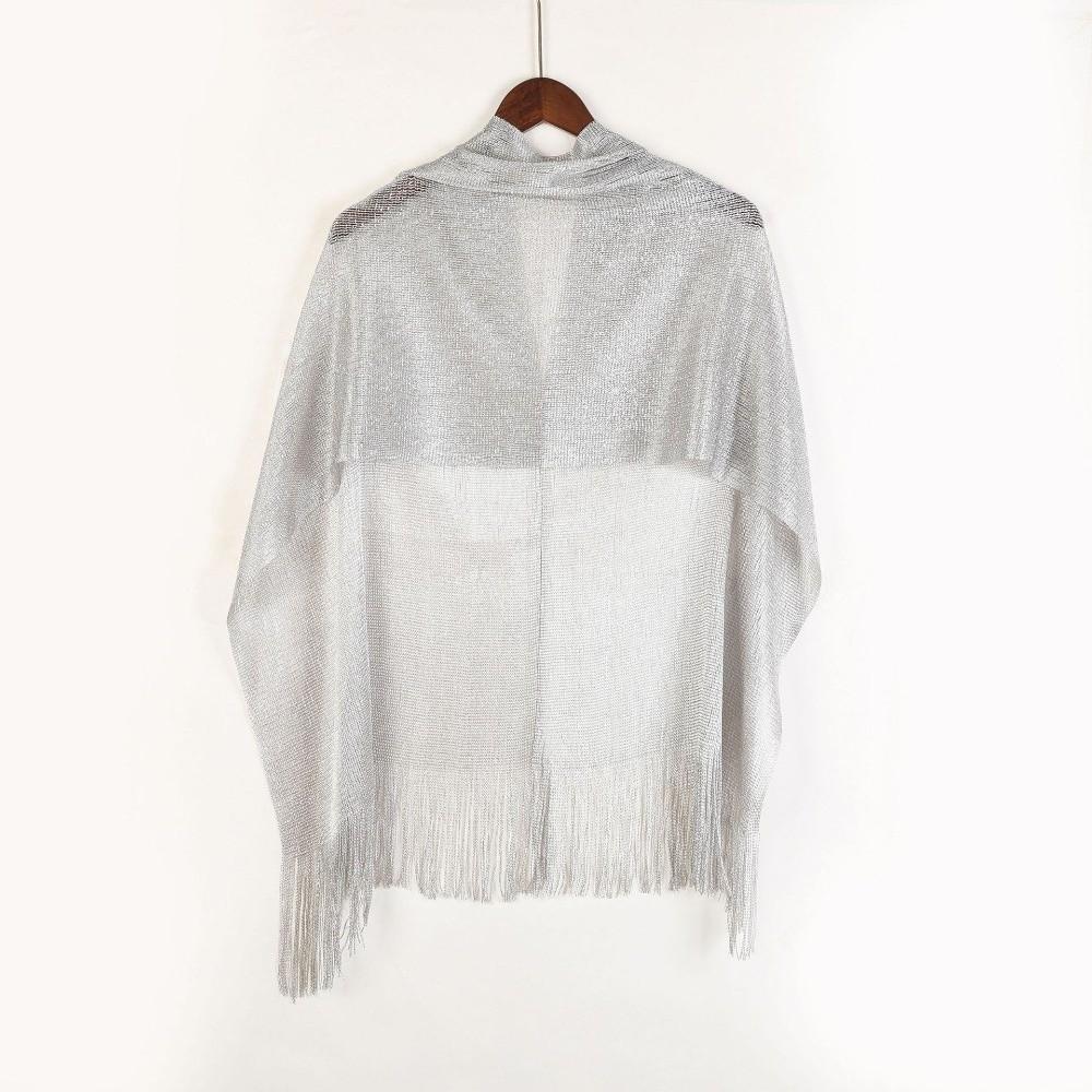 Gold Silver Shiny Silk Shawl Lace Tassel Fashion Hijab Fashion Evening Dress Scarf  Summer Wear