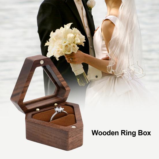 Jewelry Storage Box Finish Velvet Foam Triangle Shape Rustic Storage Single Slot Wooden Ring Box Engagement Accessory