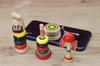 Miniaturní japonská tradiční dřevěná hračka Sada 4 kusů Darumy a (1 Wanage, Kendama, Otoshi, Yo-yo)