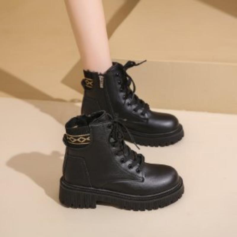 Fleece women's single boots, thin short boots, thick heels, spring and autumn cotton boots, autumn and winter new thin Martin boots