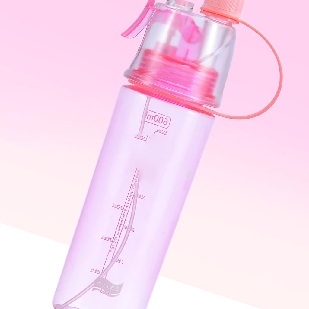 Flacone Spray Acqua Scala Trasparente 600ml Grande Capacità Plastica per Sport Escursionismo Picnic Rosa