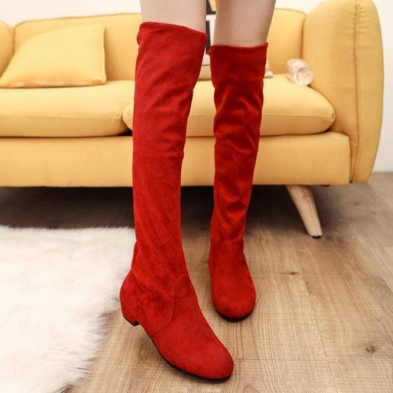 

Элегантные ботфорты на низком каблуке для женщин, замшевые, с круглым носком, выше колена, женская осенне-зимняя новинка в обуви 40