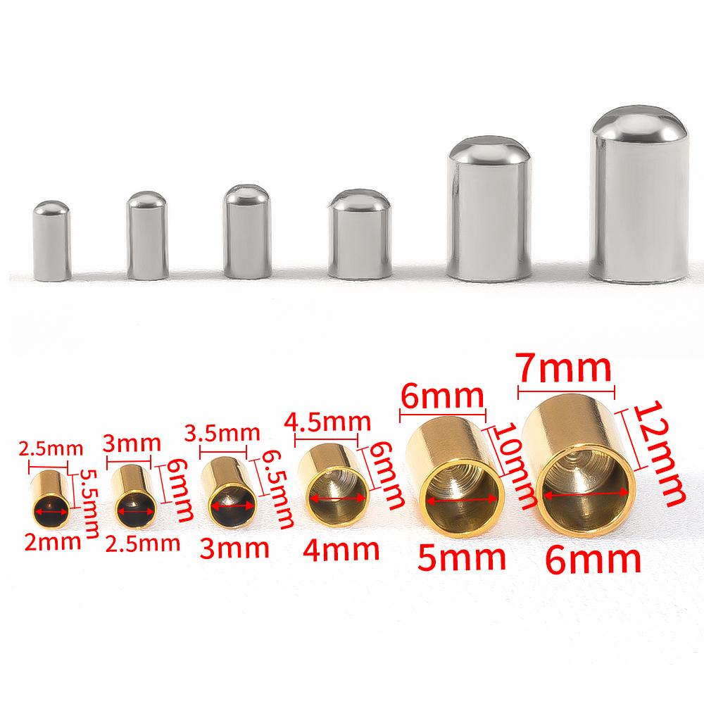 20pcs Stainless Steel End Caps Bracelet Necklace Fastener Round Caps Leather Cord Crimp Caps Accessories for Jewelry Making DIY