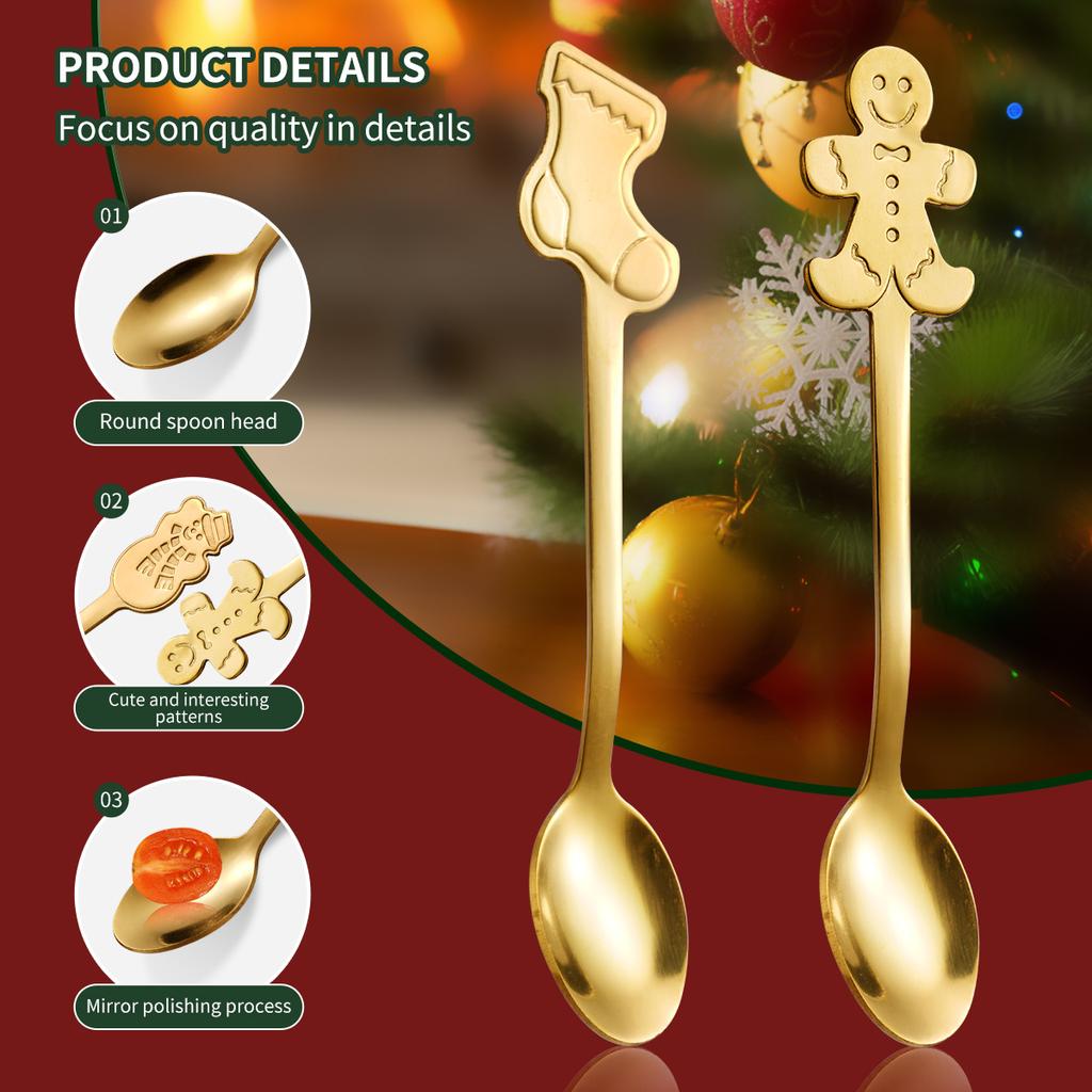 4pcs Dessert Spoons Gingerbread Man Silver Stainless Steel Christmas Spoons High-Quality Coffee Spoons for Coffee Lovers