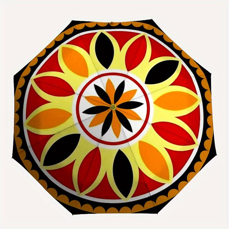 

1pc Mandala Pattern Automatic Folding Umbrella, Portable & Foldable Design with 8 Ribs, Casual Outdoor Accessory yy250729096