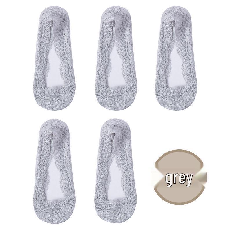 Women's Ice Silk Low Cut No-Show Striped Mesh Lace Boat Socks - Super Thin & Non-Slip