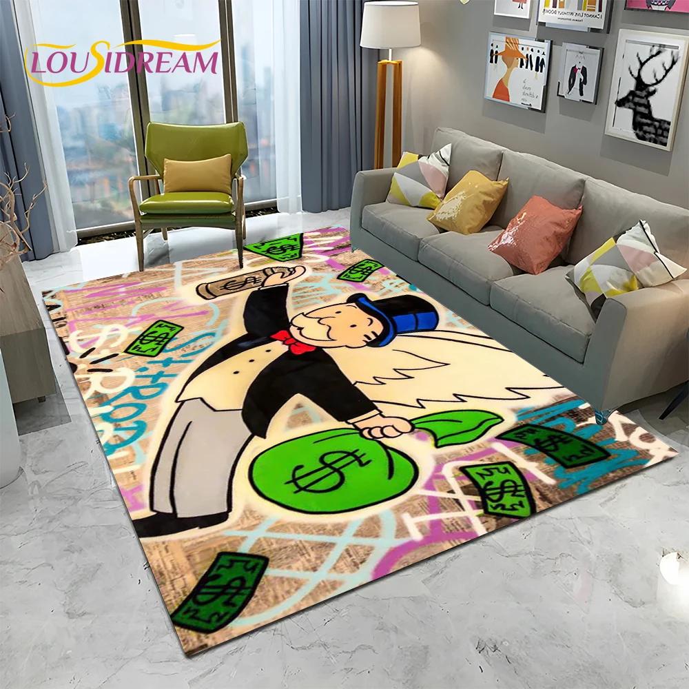 Retro Games Dollar Monopoly Cartoon Carpet Rug for Home Living Room Bedroom Sofa Doormat Decor,kids Area Rug Non-slip Floor Mat