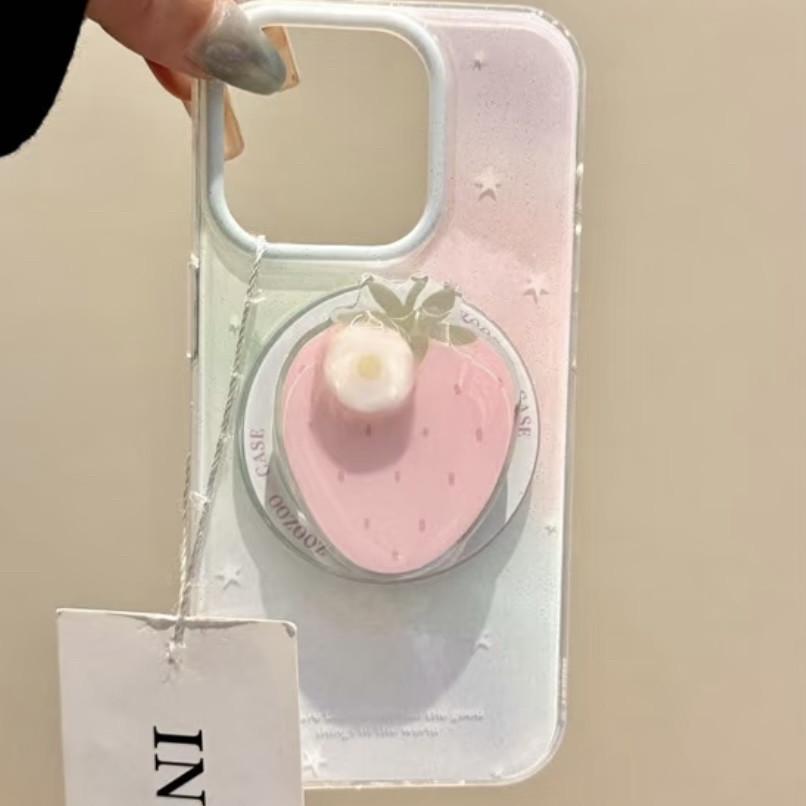 Dongdaemun Cute Strawberry Whale Rotating Magic Wand with Magnetic Holder and Strong Suction - Portable for Women