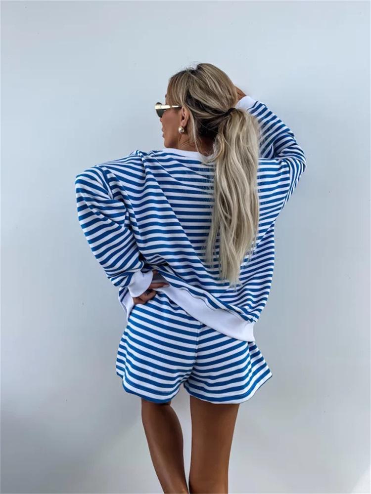 Summer Women's Striped V-Neck Top & Shorts 2-Piece Set