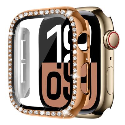 Glass+Diamonds PC Case For Apple Watch 10 46MM 42MM Accessories HD Tempered Screen Protector Hard Bumper iWatch Series 10 Cover