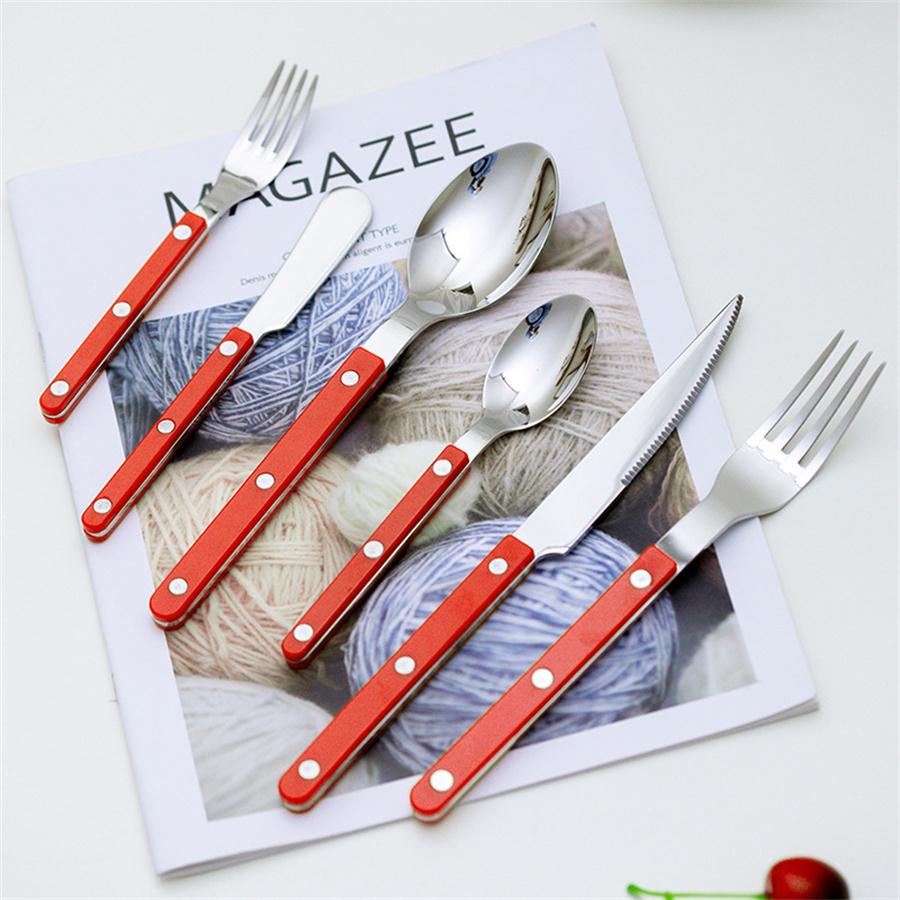 Mode Neues Buntes Griff 304 Besteckset 18/10 Edelstahl Kreativität Geschenk Besteck Messer Gabel Löffel Drop Ship