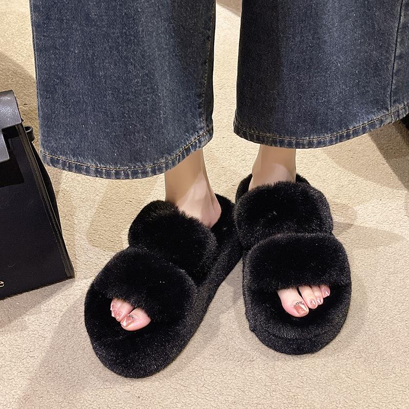2025 Spring and Autumn New Small Muffin Thick Bottom Heightening Plush Fluffy Cotton Slippers Women Wear Home Fluffy Shoes