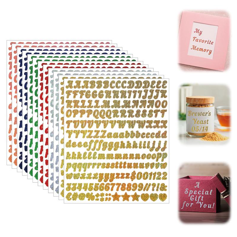 6 Sheets Craft Letter Stickers, 1080 PCS Glitter Script Alphabet A-Z Vinyl Self Adhesive For Gift Wrapping, Party Cards, Wedding