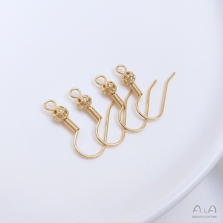 14K Gold-Filled Color Retention Ear Hooks with Hollow Ball - Handmade DIY Jewelry Accessories