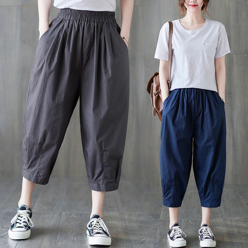Women's Summer Loose Thin Cotton-Linen Harem Pants High-Waist Plus Size Slimming Mid-Pants Jodhpurs Casual