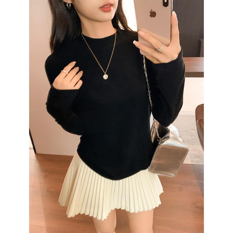 White Basic Brushed Thickened Half-high Collar Long-sleeved Bottoming Shirt for Women In Autumn and Winter, Slim-fitting Top for Small People