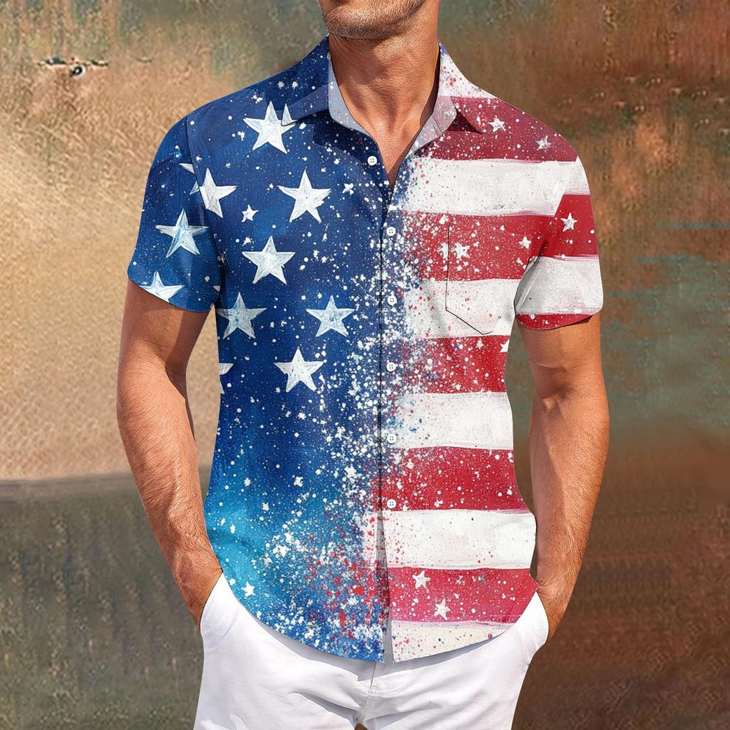 Męska koszula z krótkim rękawem, casualowa, dopasowana, stylowa, męska, z nadrukiem hawajskim