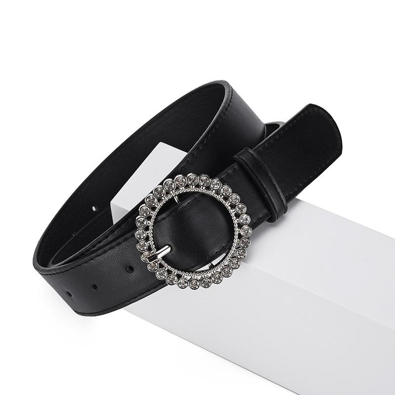 Autumn And Winter Women'S Belt Round Buckle Diamond-Set Literary Decoration Retro Simple Wide Belt Women