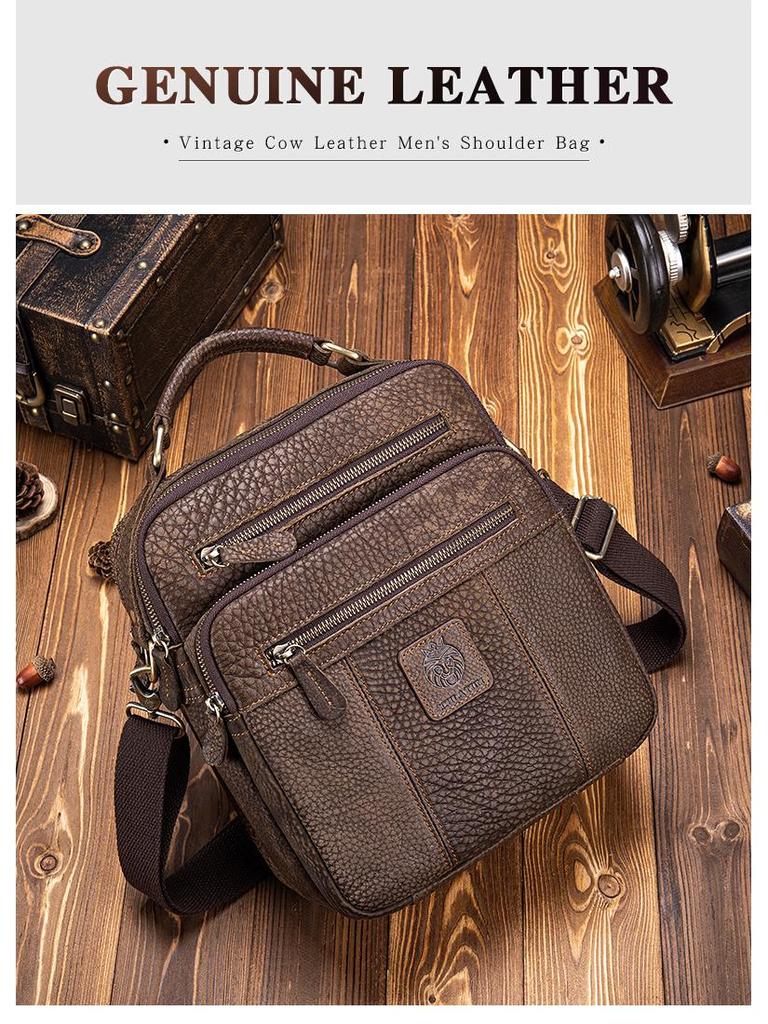 Lion Leiden Vintage Genuine Cowhide Leather Crossbody Shoulder Bag for Men