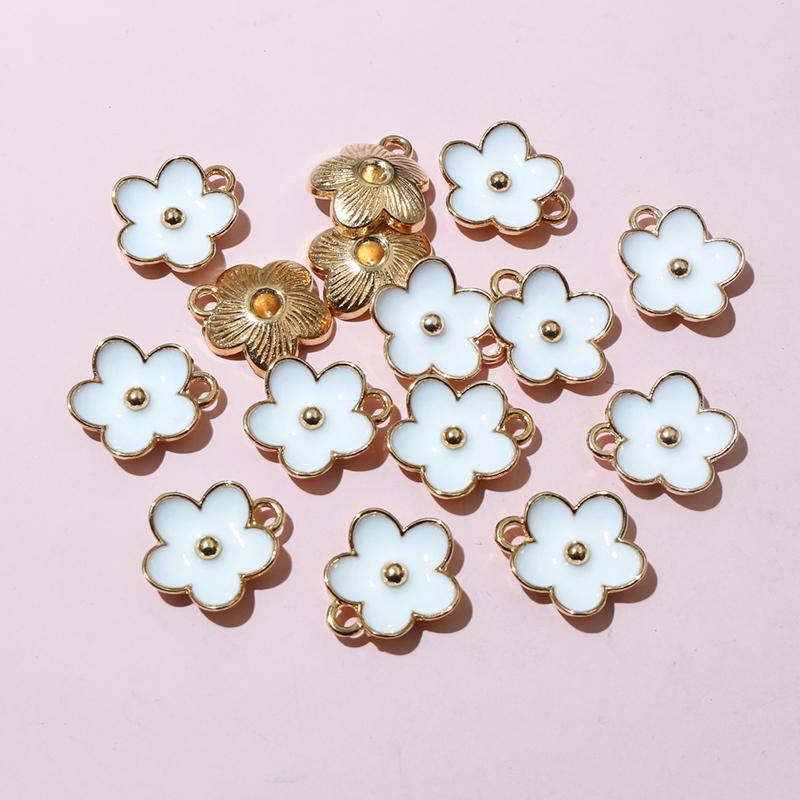 20pcs 13x11.5mm Enamel Cute Small Flower Charms Pendant DIY Jewelry Making Accessories Findings for Bracelet Earrings Keychains