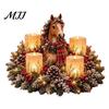 Decorative Evergreen Lamp Christmas Animal Candle Holder Figurine, Resin LED Flameless Holiday Centerpiece Light, Desktop Ornament for Mantel