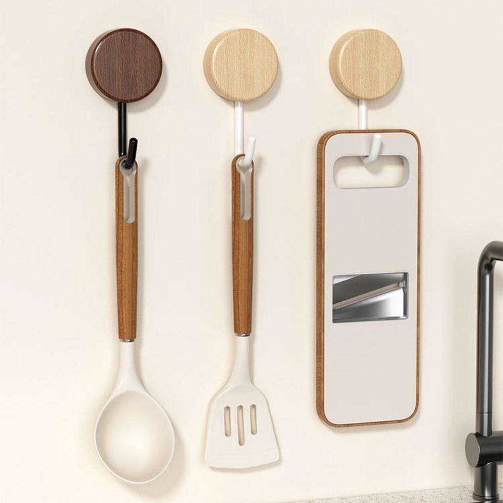 Self-Adhesive Wood Hook Solid Wood Bathroom Hook Space Saving Wall Mount Hook  Door Hanging