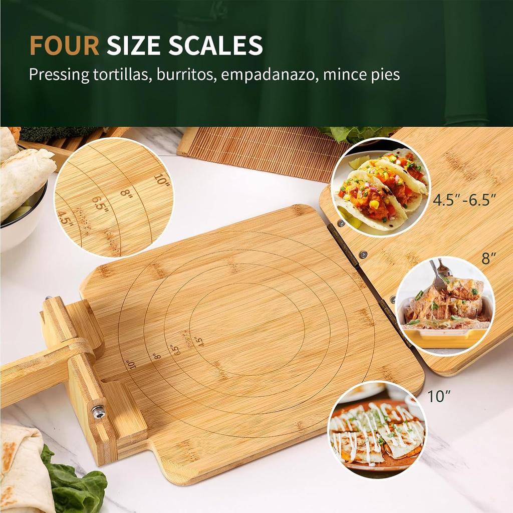 Bamboo Tortilla Press Maker - Dumpling Wrapper Artifact, Wooden DIY Pastry Tool Kitchen Tools