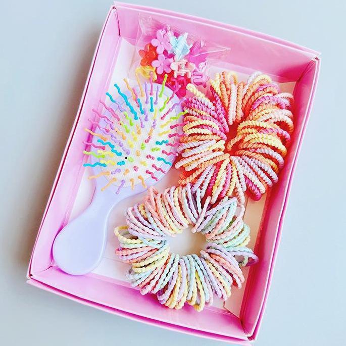 Pink Hair Accessories Set: Cute Hair Ties, Rubber Bands, Ropes, Clips & Gift Box for Girls and Babies