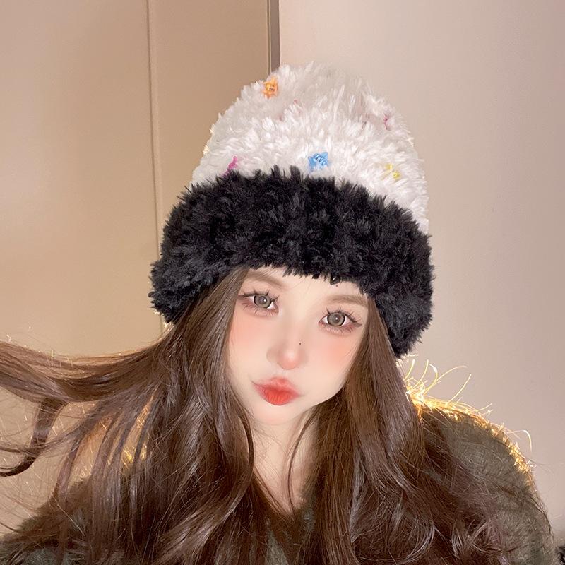 

Warm beanie hat autumn and winter ear protection, soft waxy knitted hat, student windproof pullover hat M（56-58cm）