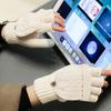 Wool Knitted Fingerless Flip Gloves Thickening Finger Free Gloves  For Men Women Unisex