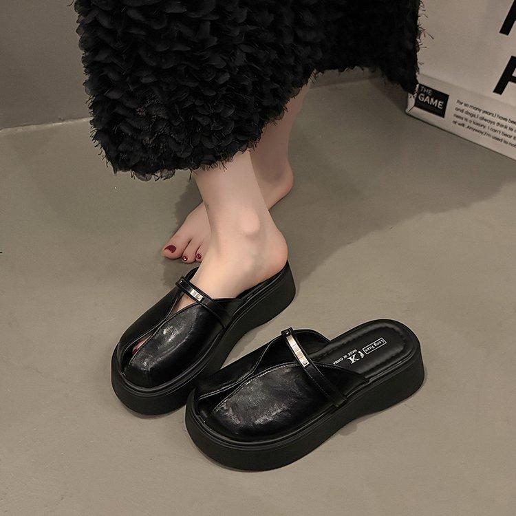 

[Youshilai] Silver thick-soled bag head and half slippers women s 2025 new versatile one-pedal lazy sandals 35