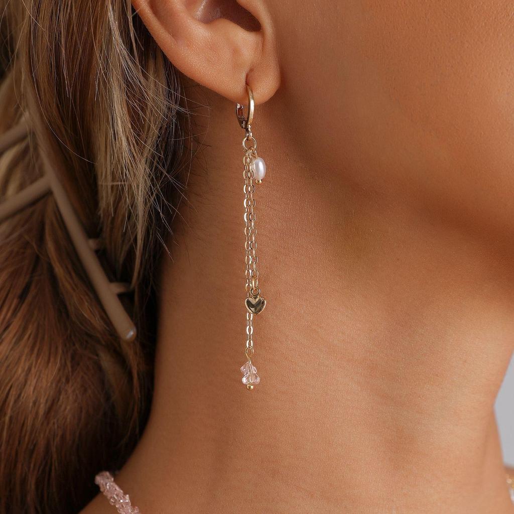 Pink Crystal Wing Tassel Necklace with Rhinestone and Pearl Bead Patchwork