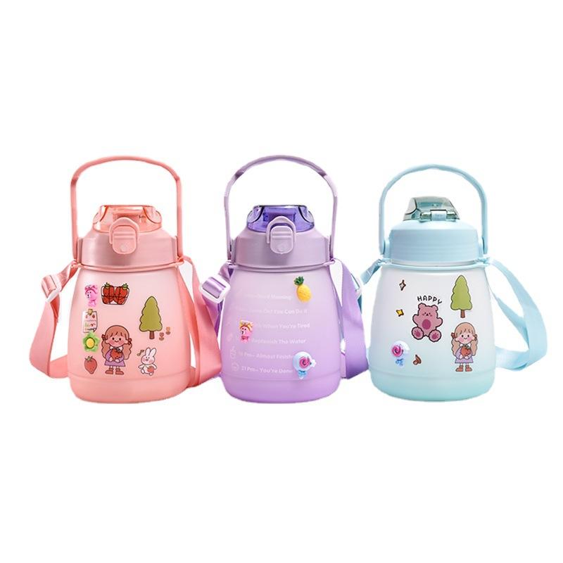 Roomy Dual-Drink Dual-Use Plastic Cup Summer Male and Female Lightweight To Carry Creative Straw Cup Student with Rope Handle Big Belly Cup