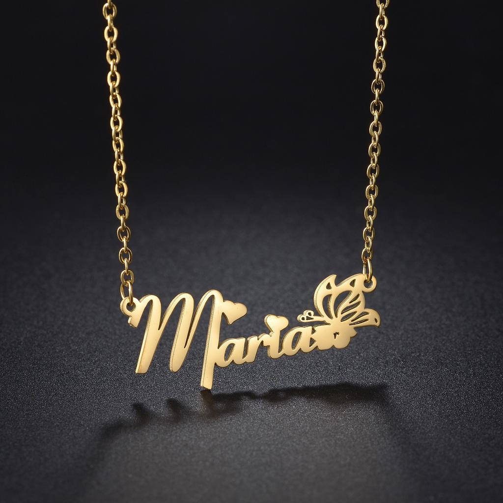 Atoztide Fashion Custom Name Stainless Steel Necklaces Personalized Jewelry Chain Crown Heart Butterfly Necklace for Women Gifts