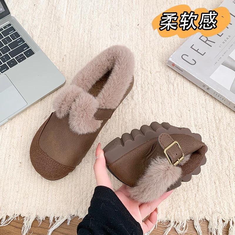 Fashion Casual Woman Shoe Slip-on  Loafers Fur Moccasin Winter Retro Slip On New Slip On Shoes for Women Casual Female Sneakers Loafers