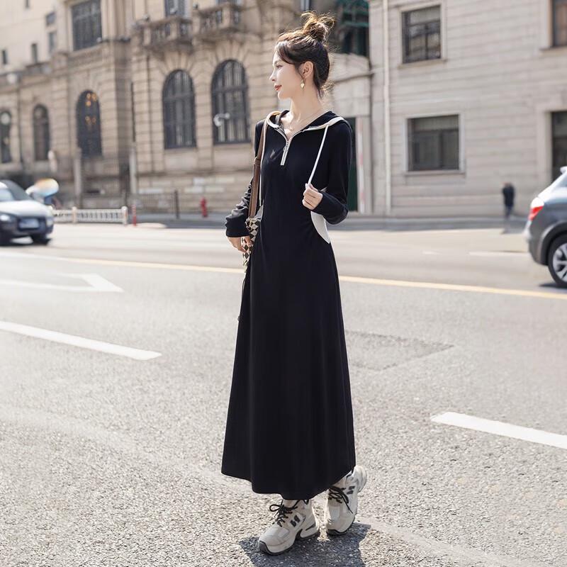 Robe Sweat-Shirt A-Line à Capuche et Manches Longues pour Femme