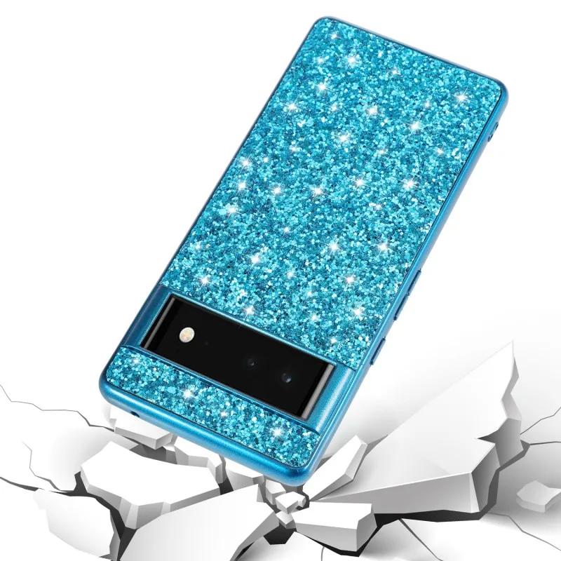 Glitzerhülle für Google Pixel 7 Pro 6 8 Silikon-Stoßfänger Stoßfest Hartplastik Beschichtet Handyhülle für Pixel 8 Pixel 7