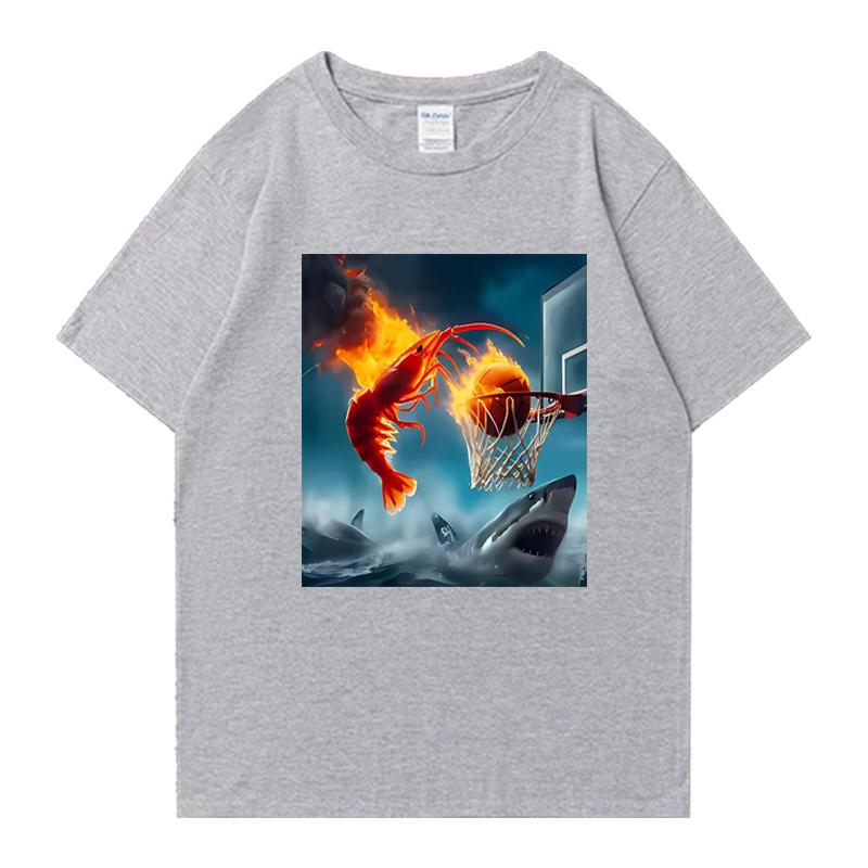 El tiburón feUnisexino abrocha la camiseta de pesca de camarones fanáticos por el patrón camiseta Top Fun retro camiseta S