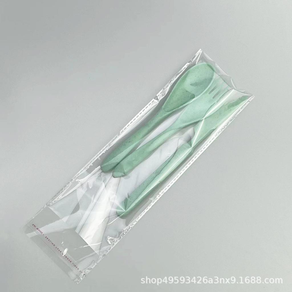 Wheat Straw Spoon Fork Knife Three-piece Set Wheat Tableware Set Plastic Spoon Fork Knife Portable Tableware