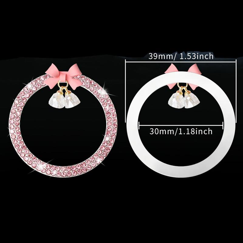 Rhinestone Bow Bell Car Start Switch Button Auto Decorative Diamond Stickers Ring Circle Trims Protective Cover Car Accessories