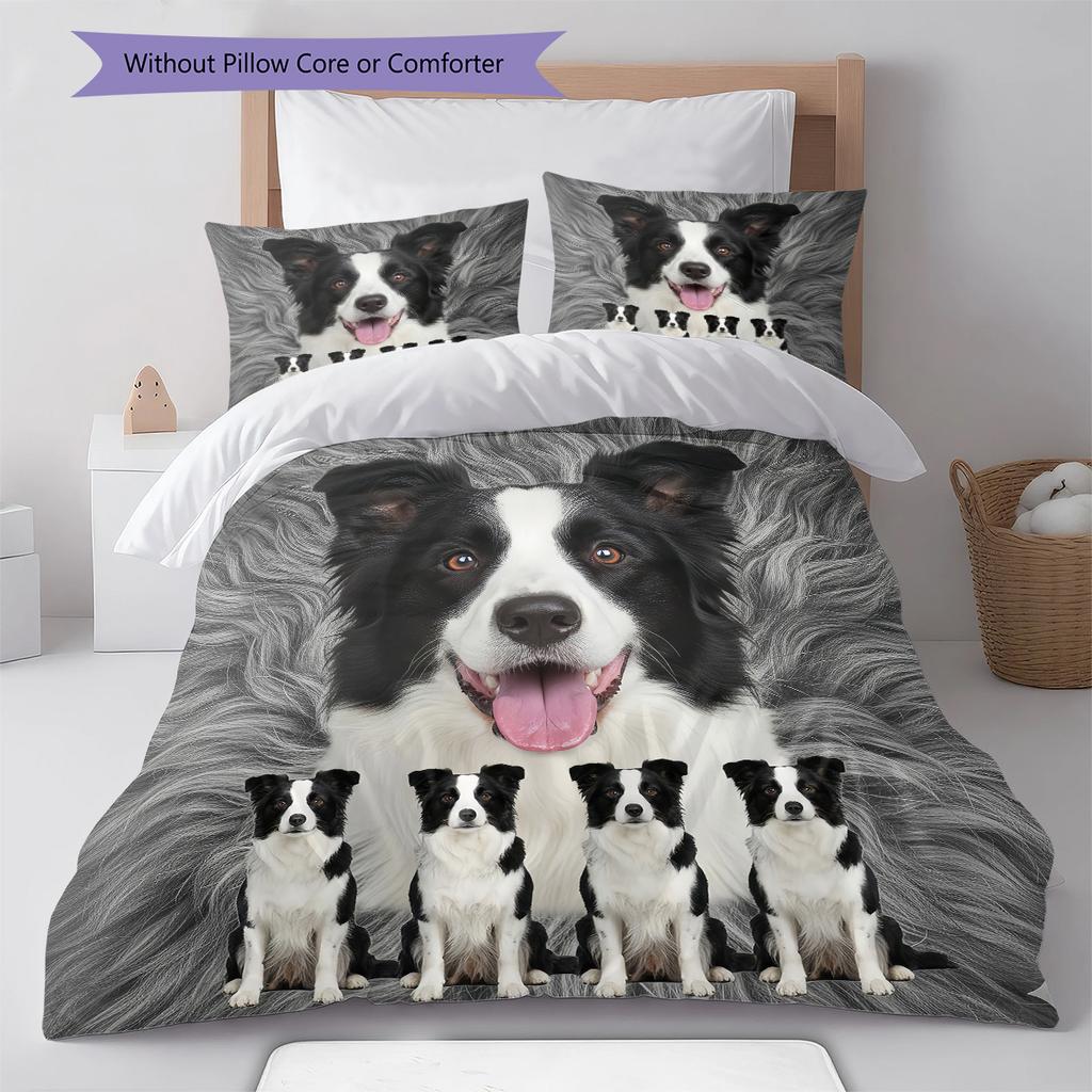 Beagle Border Collie Pattern Bedding Quilt Set Quilt Cover Pillowcase Home Decoration Gift (1 * duvet cover + 2 * pillowcase, without core)