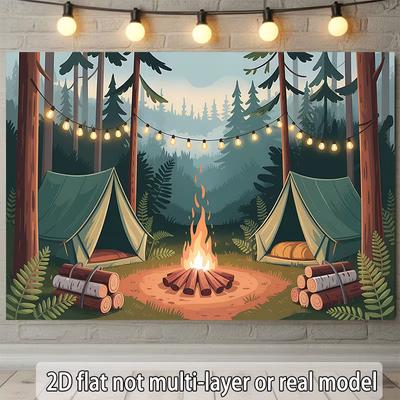 2D Nursery Room Background Cloth Cartoon Campfire Tent Banner for Decor