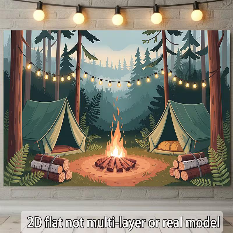 

2D Nursery Room Background Cloth Cartoon Campfire Tent Banner for Decor 47.2x31.5inch/120*80cm