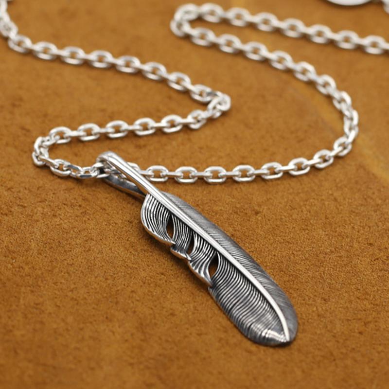 S925 Sterling Silver Jewelry Retro Thai Silver Personality Handmade Classic Eagle Feather Pendant