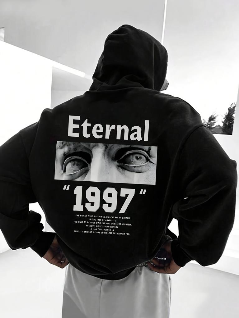 Men's Hoodie - Loose-fitting, long-sleeved pullover in soft polyester fabric for streetwear and casual everyday wear