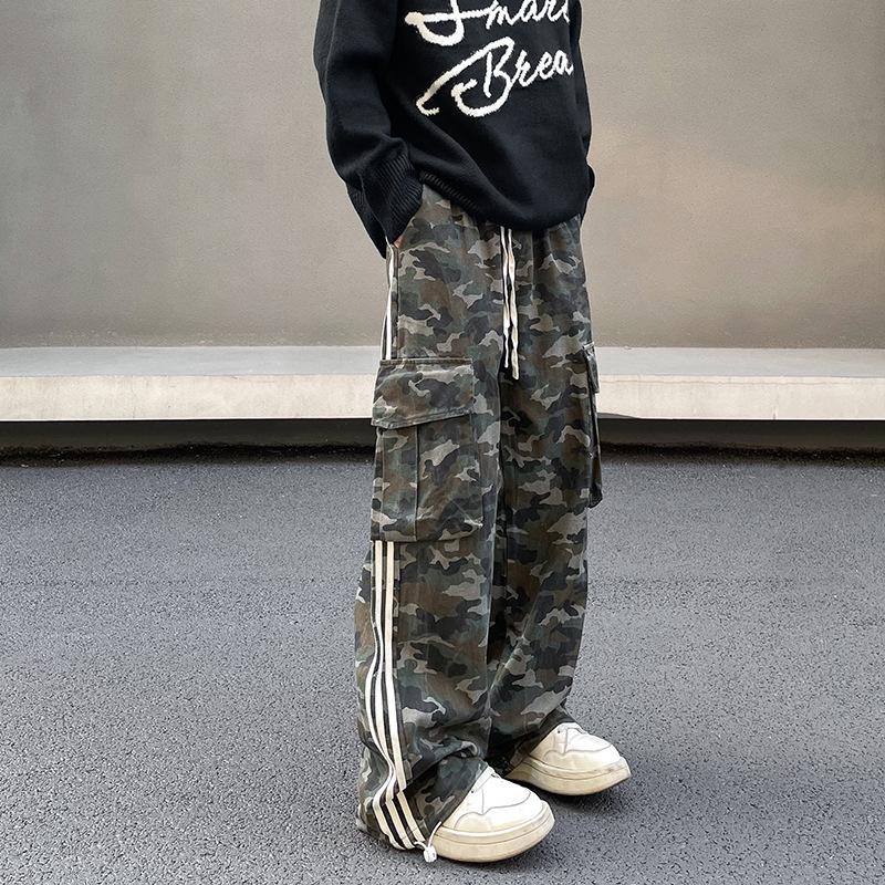 Men's Trendy Retro Vibe Distressed Camouflage Overalls - Slim, Straight, Flared Long Pants