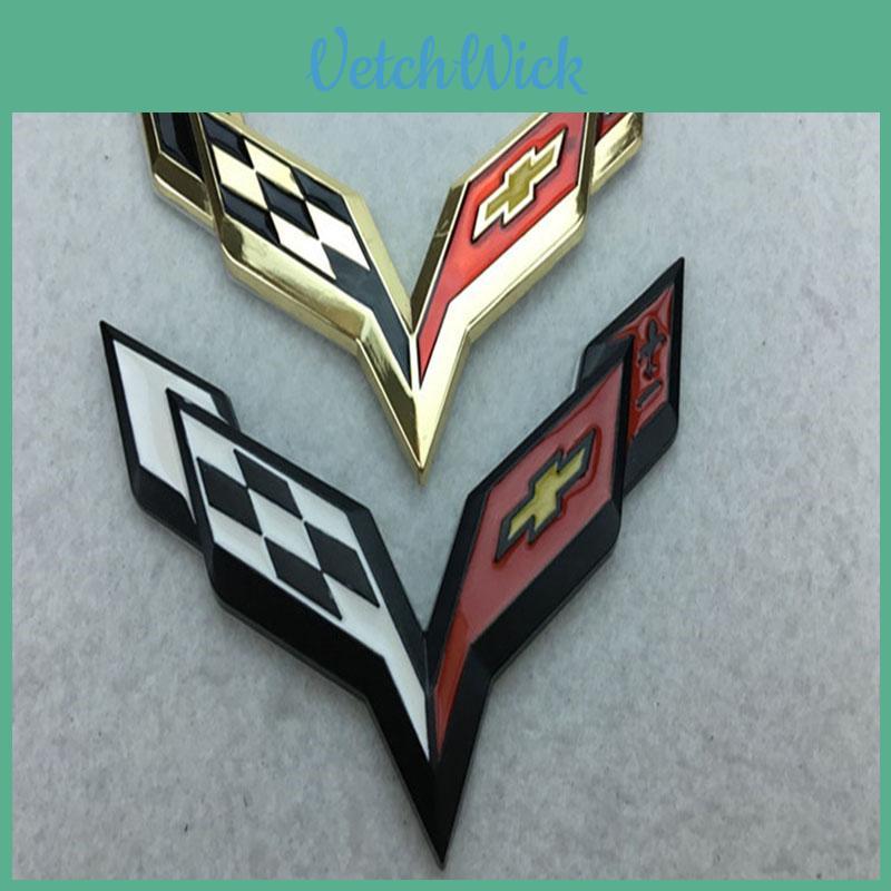 Elegant Zinc Alloy Metal Crossed Flag Emblem For Corvette C7 Stingray Badge