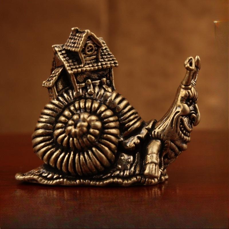 Small Ornaments Tea Pet Ceremony Copper Simulation Animal Figurines Miniatures Toys Hip Hop Exaggerate Solid Brass Snail House
