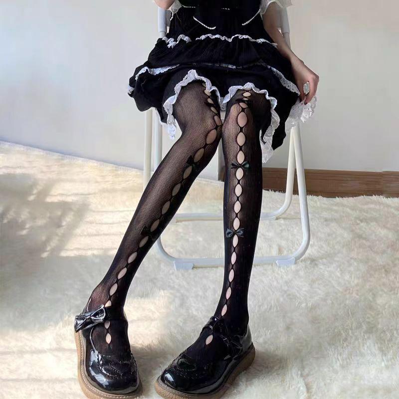 Lolita-style Bow-tie Fishnet Stockings Pantyhose Sexy Openwork Women Socks