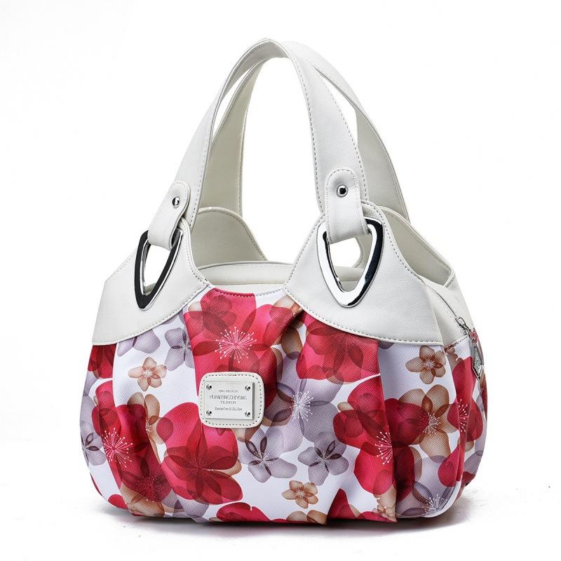 Flower Pu Leather Women Handbag Big Women's Shoulder Bags Famous Brand Design Lady Tote Handbag Colour Printing Crossbody